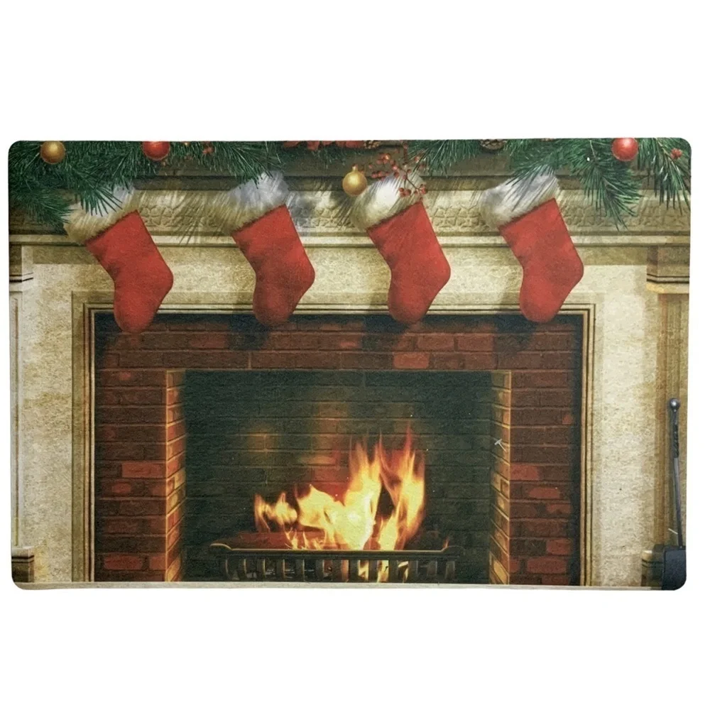 Holiday Doormat Fireplace Christmas Stockings Rectangle 16 X 24 In Multicolor